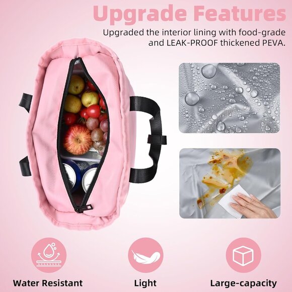 Pink Insulated Lunch Bags for Women Large lunch box, 10.5L x 6W x 11H Inches, Le - Picture 3 of 8